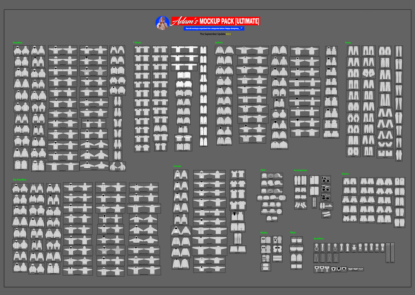 ADAM'S 350+ ITEM CUSTOMISABLE CLOTHING MOCKUP PACK V2