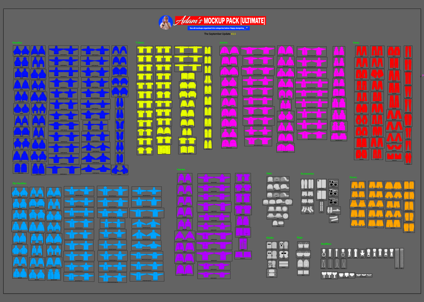 ADAM'S 350+ ITEM CUSTOMISABLE CLOTHING MOCKUP PACK V2