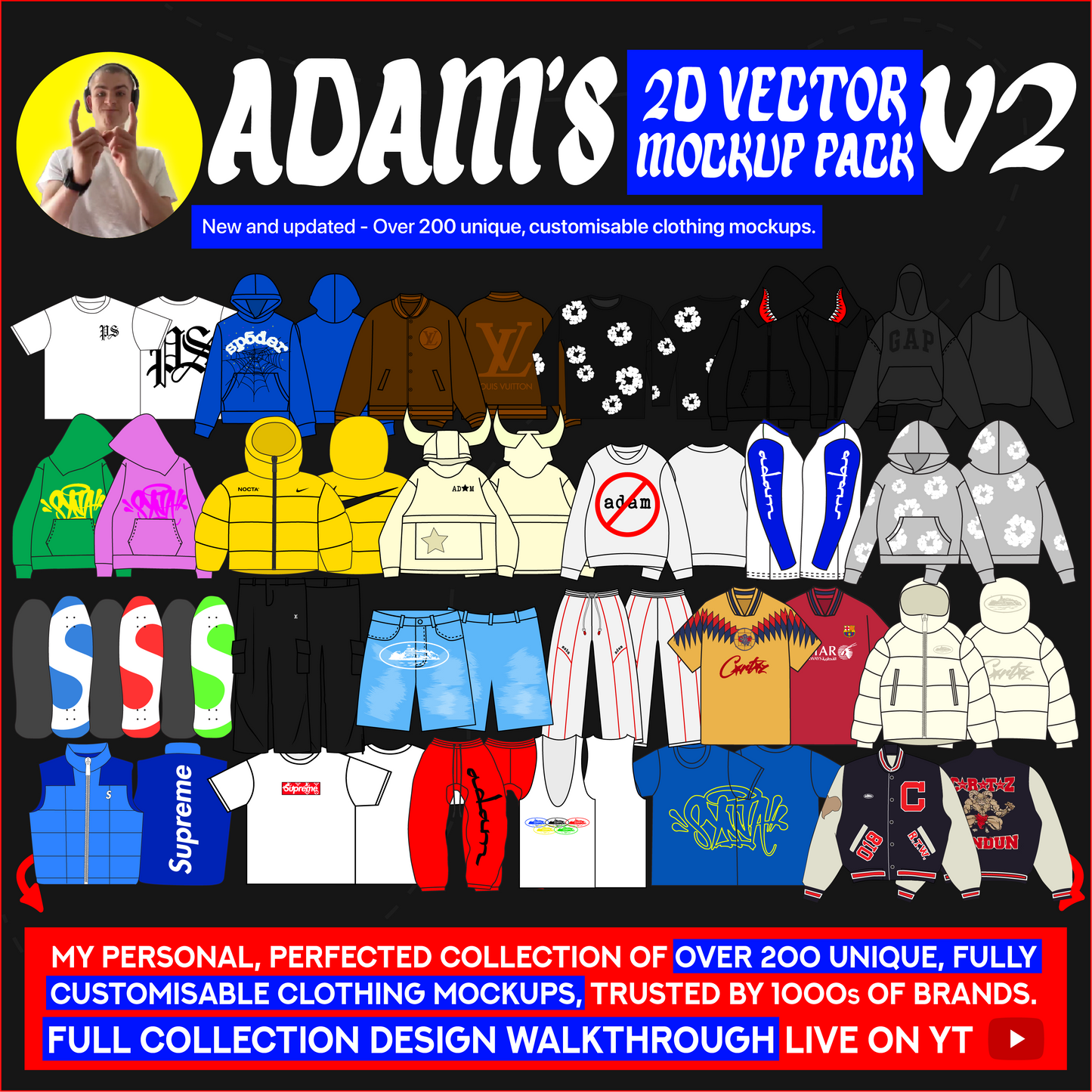 ADAM'S 230+ ITEM CUSTOMISABLE CLOTHING MOCKUP PACK V2